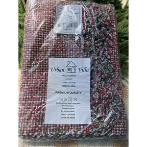 Urban Villa Table Runner  100% Cotton Red Green 14" X 72" Christmas